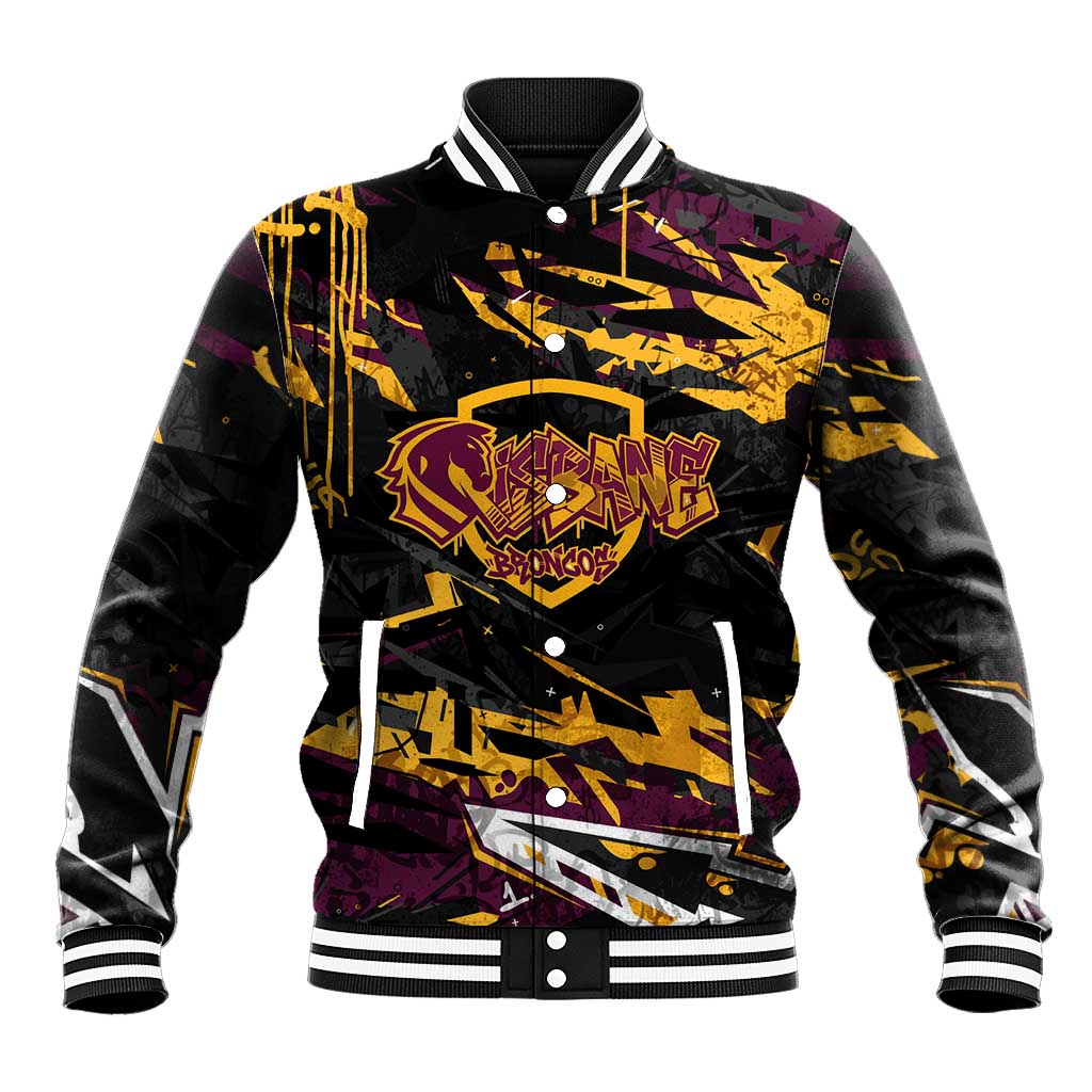 Personalized Brisbane Broncos Baseball Jacket Graffiti Grunge Abstract Urban Street Style Design