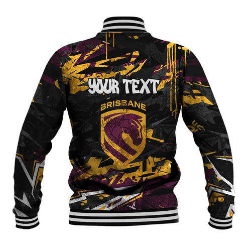 Personalized Brisbane Broncos Baseball Jacket Graffiti Grunge Abstract Urban Street Style Design