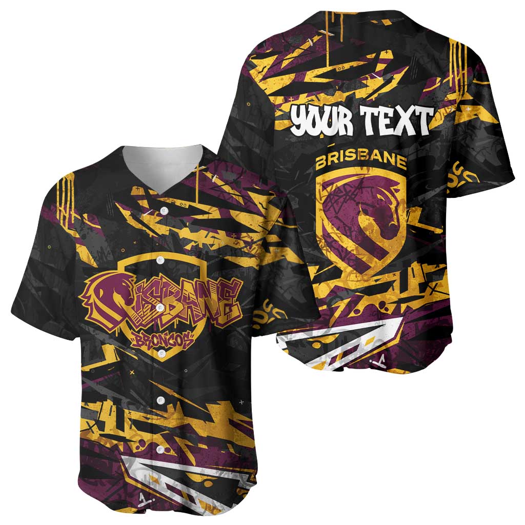 Personalized Brisbane Broncos Baseball Jersey Graffiti Grunge Abstract Urban Street Style Design