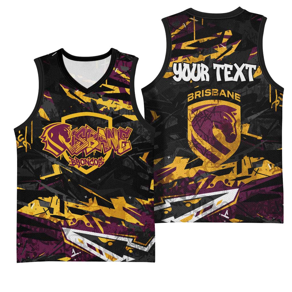 Personalized Brisbane Broncos Basketball Jersey Graffiti Grunge Abstract Urban Street Style Design