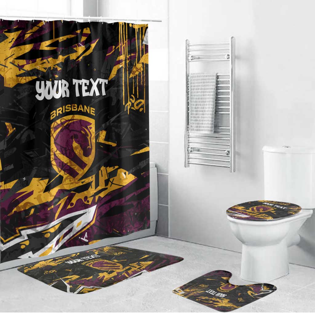 Personalized Brisbane Broncos Bathroom Set Graffiti Grunge Abstract Urban Street Style Design
