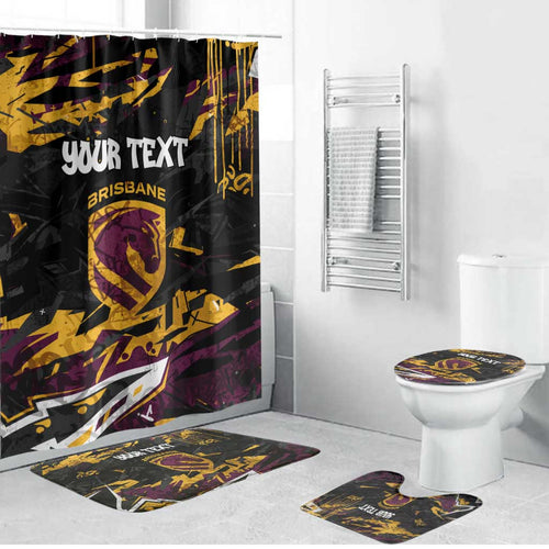 Personalized Brisbane Broncos Bathroom Set Graffiti Grunge Abstract Urban Street Style Design