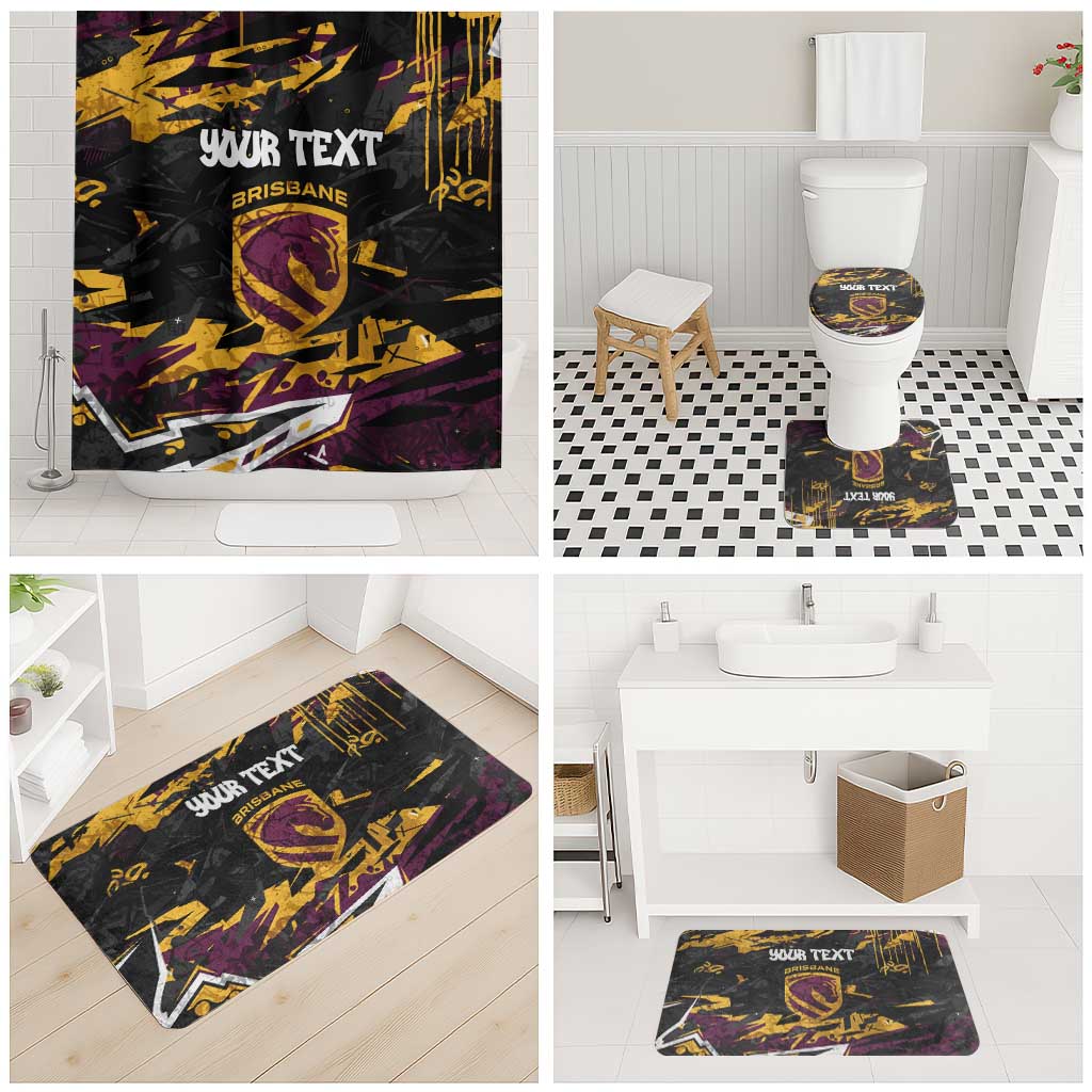 Personalized Brisbane Broncos Bathroom Set Graffiti Grunge Abstract Urban Street Style Design