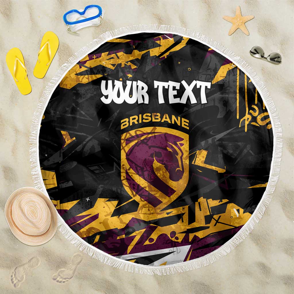 Personalized Brisbane Broncos Beach Blanket Graffiti Grunge Abstract Urban Street Style Design