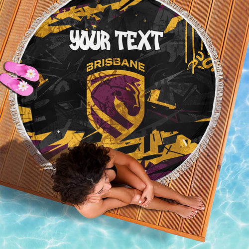 Personalized Brisbane Broncos Beach Blanket Graffiti Grunge Abstract Urban Street Style Design