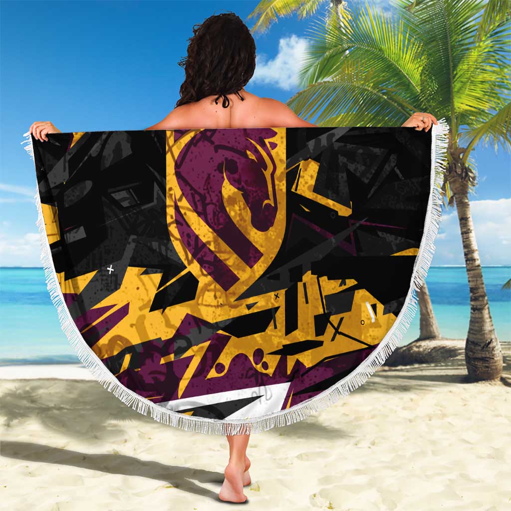 Personalized Brisbane Broncos Beach Blanket Graffiti Grunge Abstract Urban Street Style Design