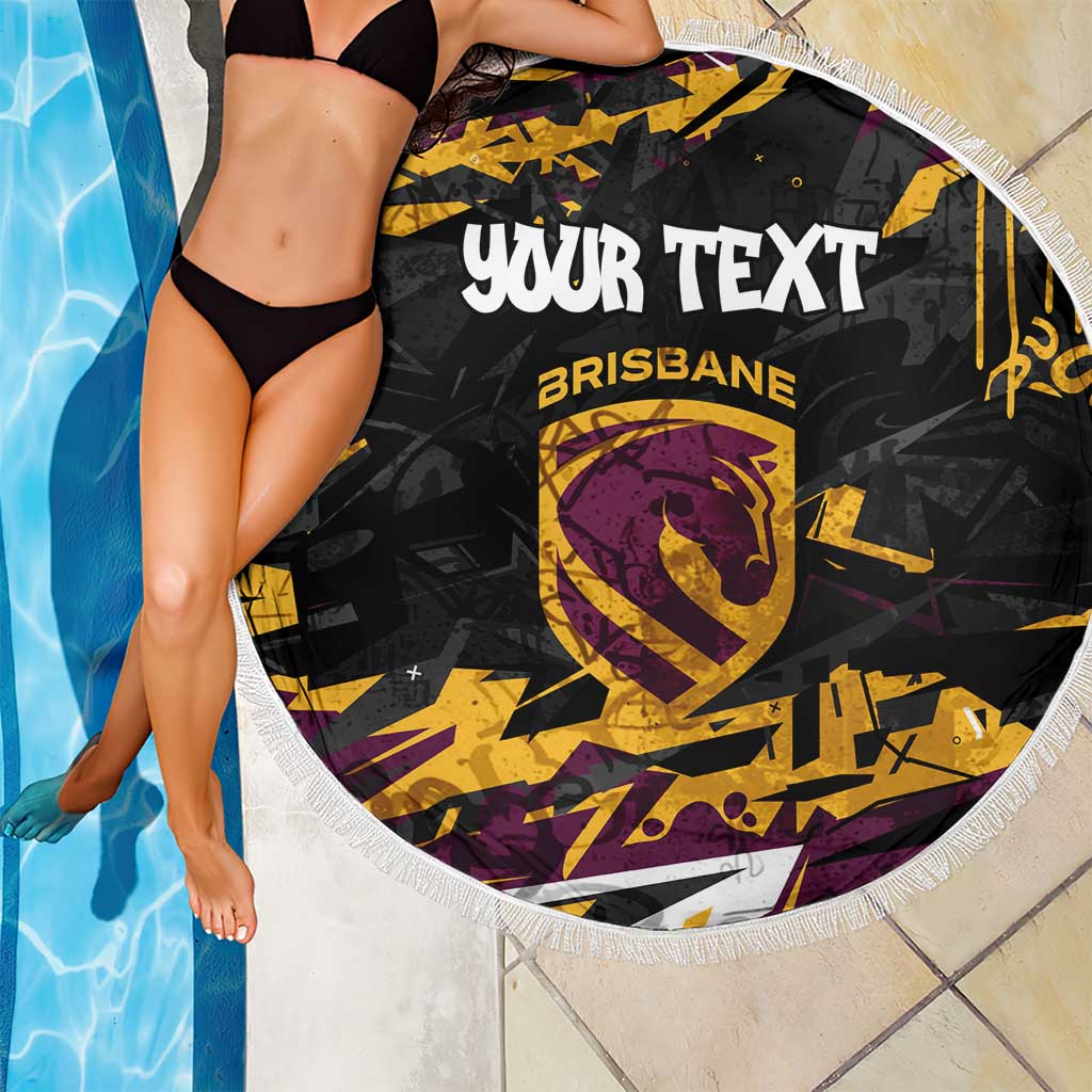 Personalized Brisbane Broncos Beach Blanket Graffiti Grunge Abstract Urban Street Style Design