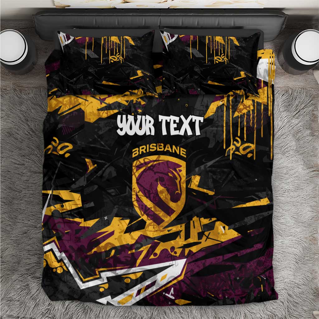 Personalized Brisbane Broncos Bedding Set Graffiti Grunge Abstract Urban Street Style Design