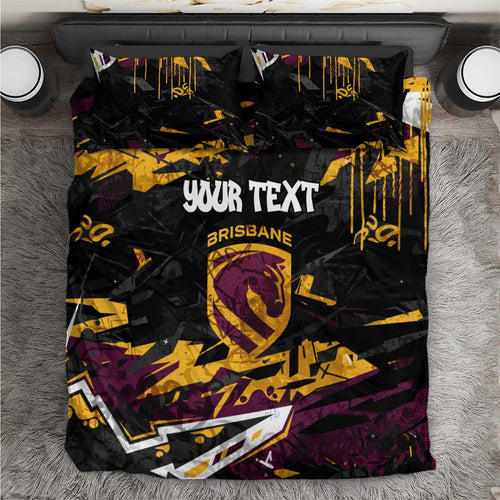 Personalized Brisbane Broncos Bedding Set Graffiti Grunge Abstract Urban Street Style Design
