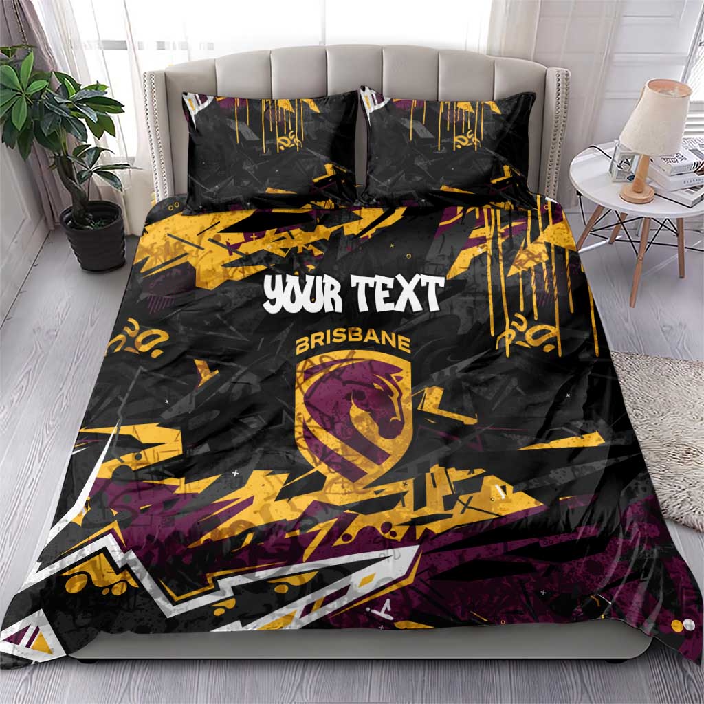 Personalized Brisbane Broncos Bedding Set Graffiti Grunge Abstract Urban Street Style Design