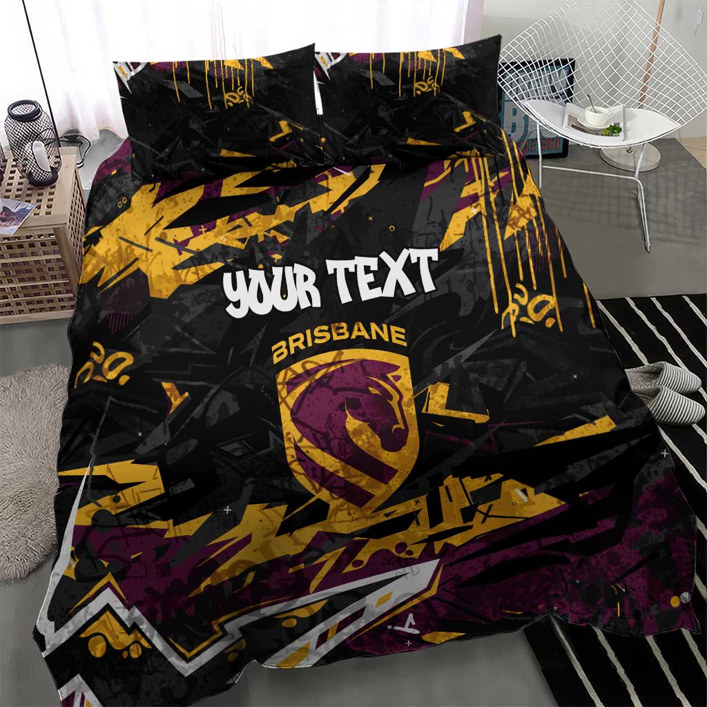 Personalized Brisbane Broncos Bedding Set Graffiti Grunge Abstract Urban Street Style Design