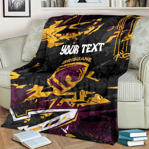 Personalized Brisbane Broncos Blanket Graffiti Grunge Abstract Urban Street Style Design