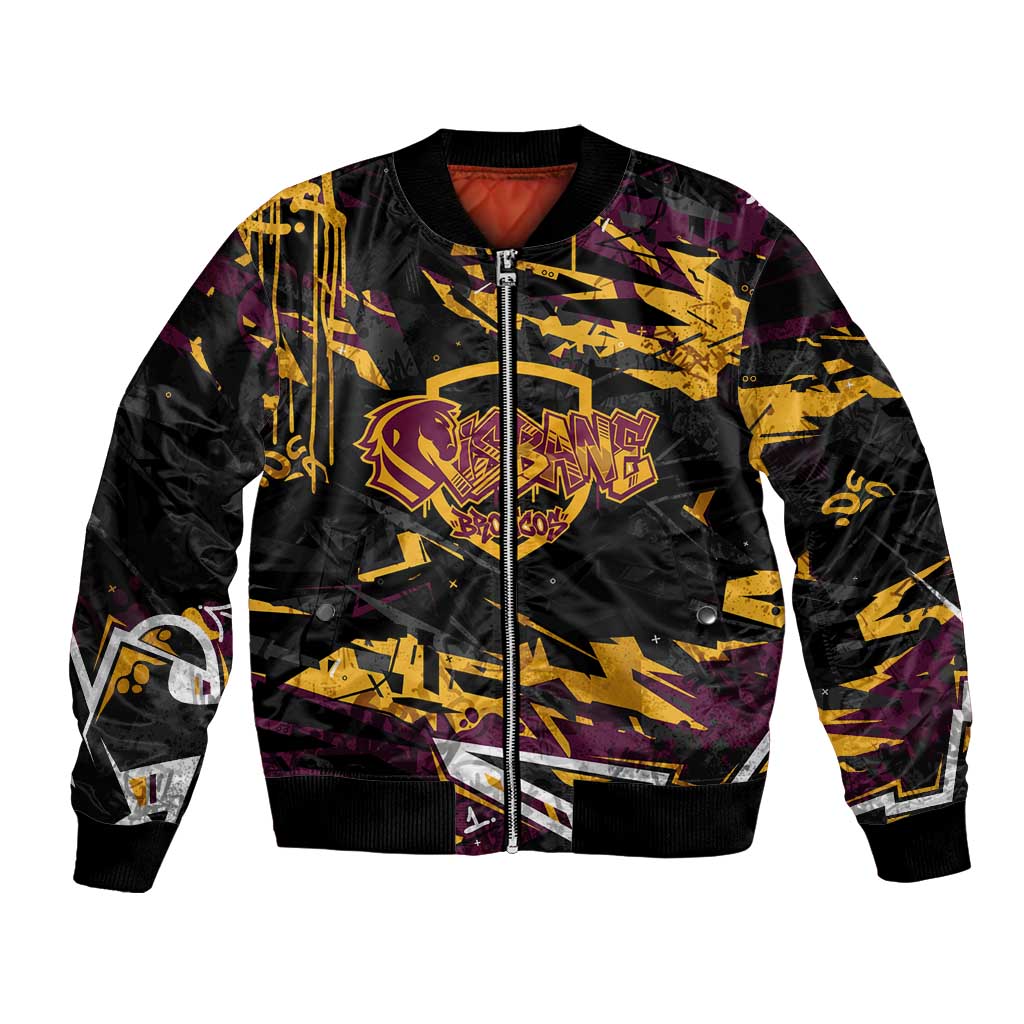 Personalized Brisbane Broncos Bomber Jacket Graffiti Grunge Abstract Urban Street Style Design