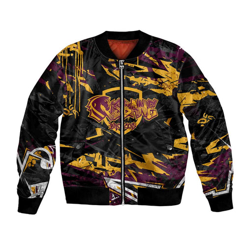 Personalized Brisbane Broncos Bomber Jacket Graffiti Grunge Abstract Urban Street Style Design