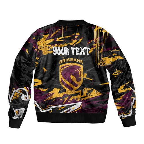 Personalized Brisbane Broncos Bomber Jacket Graffiti Grunge Abstract Urban Street Style Design