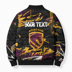 Personalized Brisbane Broncos Bomber Puffer Jacket Graffiti Grunge Abstract Urban Street Style Design
