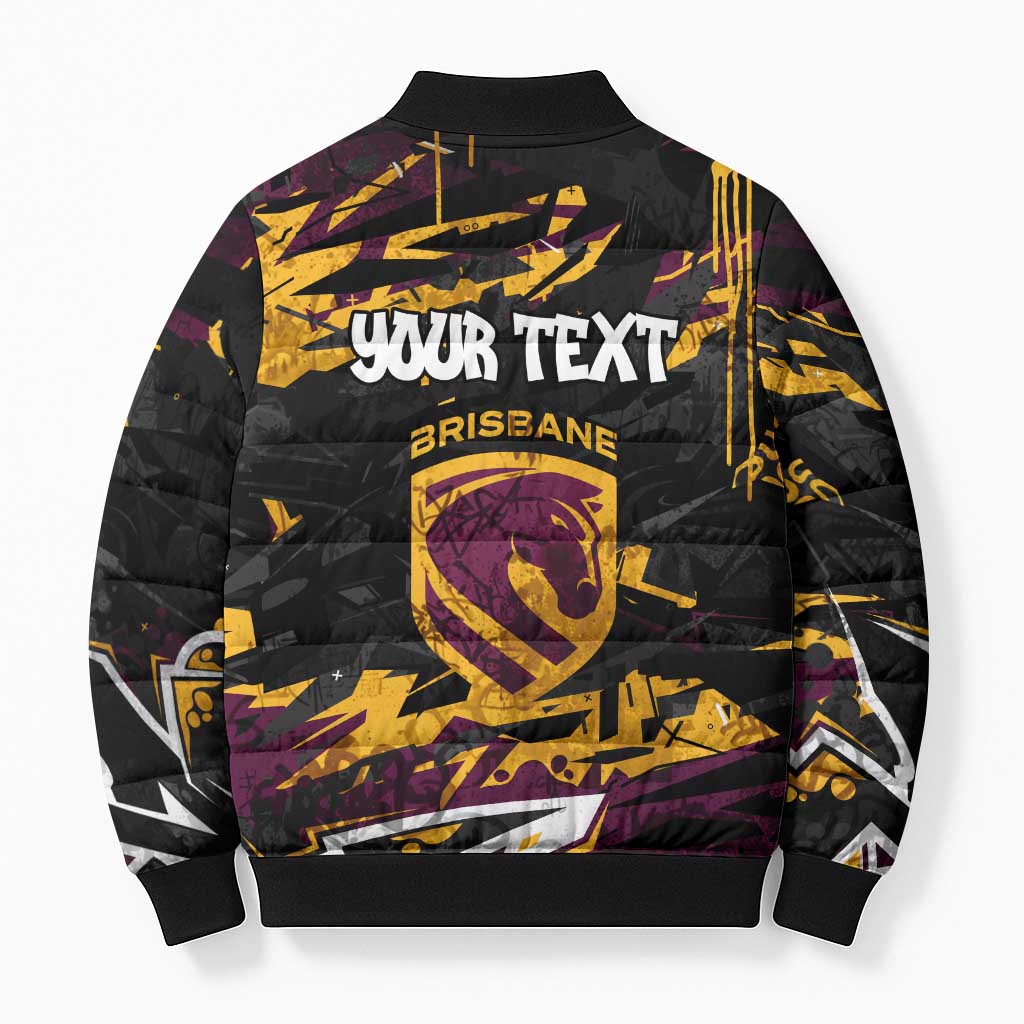 Personalized Brisbane Broncos Bomber Puffer Jacket Graffiti Grunge Abstract Urban Street Style Design