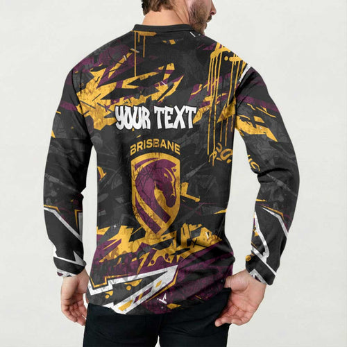 Personalized Brisbane Broncos Button Sweatshirt Graffiti Grunge Abstract Urban Street Style Design
