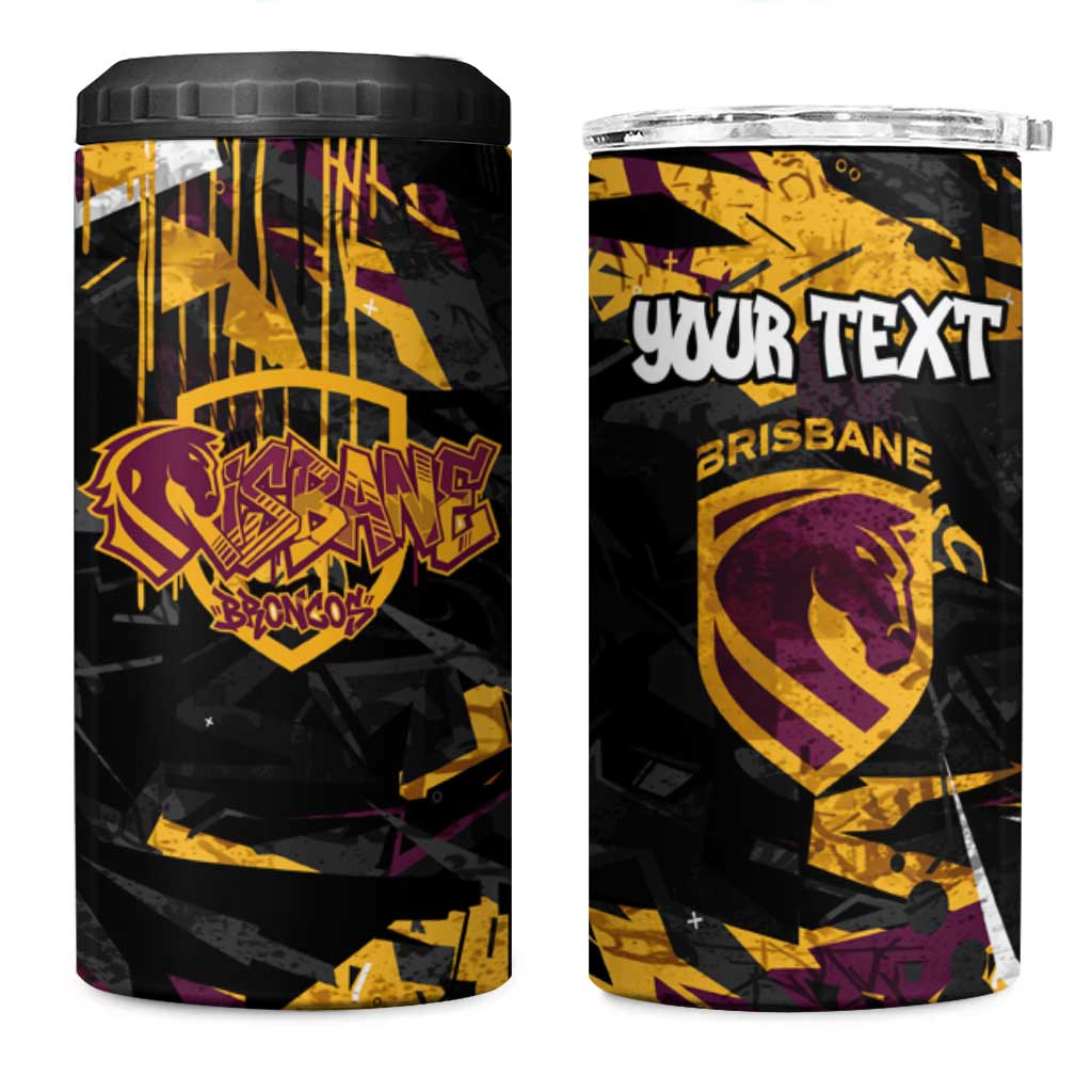 Personalized Brisbane Broncos 4 in 1 Can Cooler Tumbler Graffiti Grunge Abstract Urban Street Style Design
