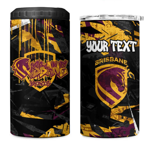 Personalized Brisbane Broncos 4 in 1 Can Cooler Tumbler Graffiti Grunge Abstract Urban Street Style Design