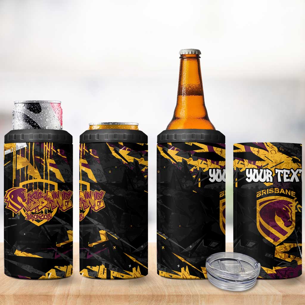 Personalized Brisbane Broncos 4 in 1 Can Cooler Tumbler Graffiti Grunge Abstract Urban Street Style Design