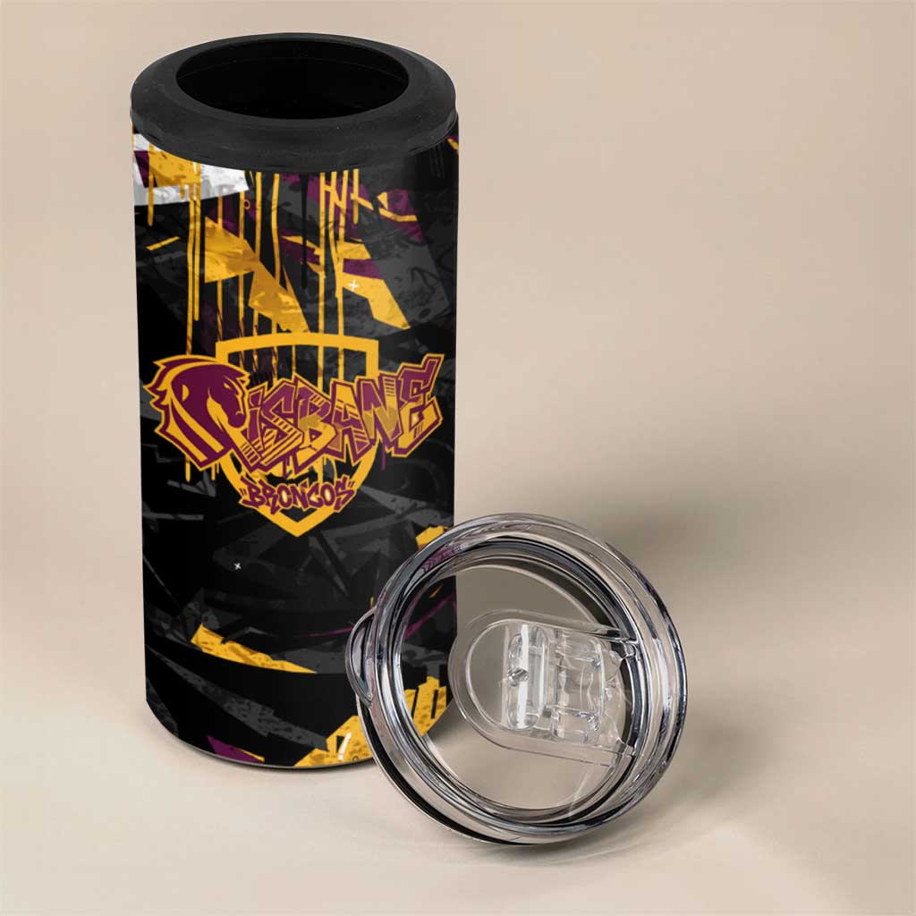 Personalized Brisbane Broncos 4 in 1 Can Cooler Tumbler Graffiti Grunge Abstract Urban Street Style Design
