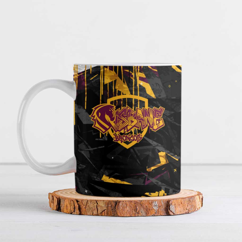 Personalized Brisbane Broncos Ceramic Mug Graffiti Grunge Abstract Urban Street Style Design