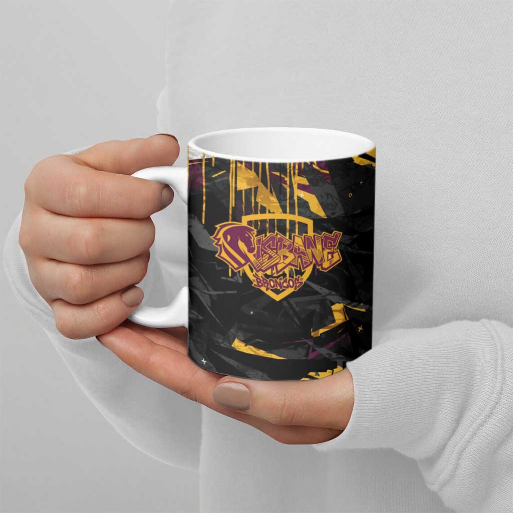 Personalized Brisbane Broncos Ceramic Mug Graffiti Grunge Abstract Urban Street Style Design