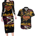 Personalized Brisbane Broncos Couples Matching Long Sleeve Bodycon Dress and Hawaiian Shirt Graffiti Grunge Abstract Urban Street Style Design