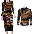 Personalized Brisbane Broncos Couples Matching Long Sleeve Bodycon Dress and Long Sleeve Button Shirt Graffiti Grunge Abstract Urban Street Style Design