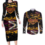 Personalized Brisbane Broncos Couples Matching Long Sleeve Bodycon Dress and Long Sleeve Button Shirt Graffiti Grunge Abstract Urban Street Style Design