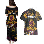 Personalized Brisbane Broncos Couples Matching Puletasi and Hawaiian Shirt Graffiti Grunge Abstract Urban Street Style Design