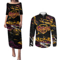 Personalized Brisbane Broncos Couples Matching Puletasi and Long Sleeve Button Shirt Graffiti Grunge Abstract Urban Street Style Design