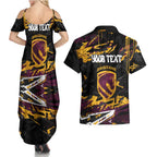 Personalized Brisbane Broncos Couples Matching Summer Maxi Dress and Hawaiian Shirt Graffiti Grunge Abstract Urban Street Style Design