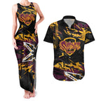 Personalized Brisbane Broncos Couples Matching Tank Maxi Dress and Hawaiian Shirt Graffiti Grunge Abstract Urban Street Style Design