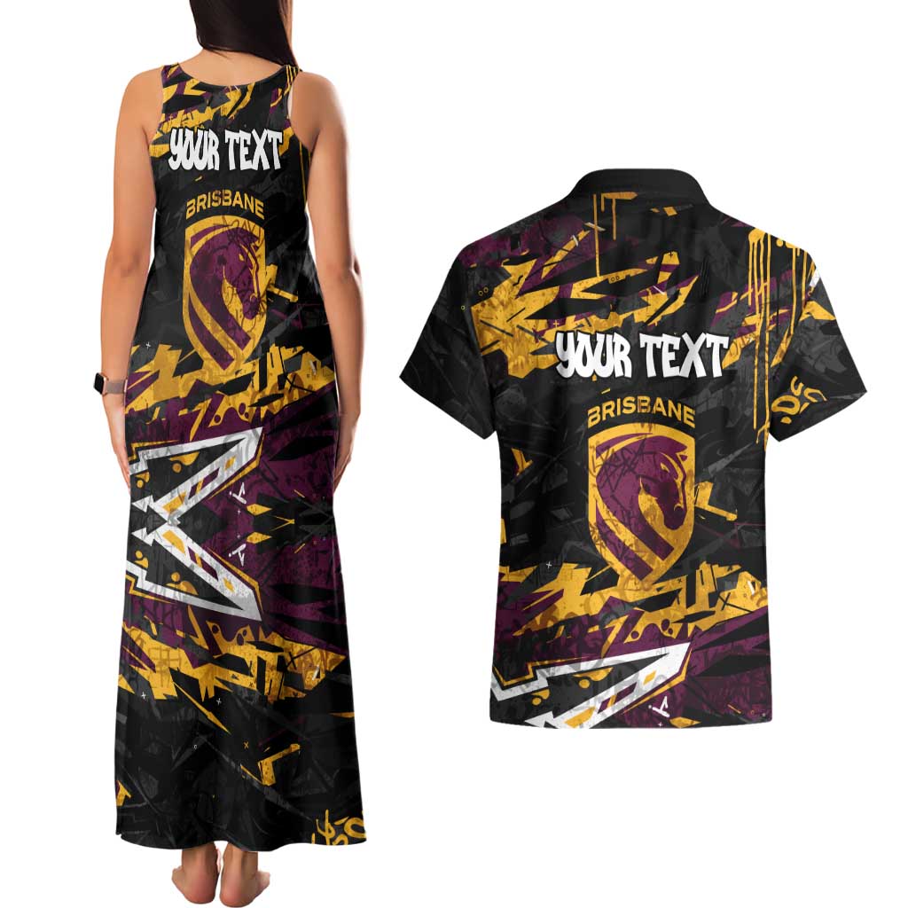 Personalized Brisbane Broncos Couples Matching Tank Maxi Dress and Hawaiian Shirt Graffiti Grunge Abstract Urban Street Style Design