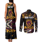 Personalized Brisbane Broncos Couples Matching Tank Maxi Dress and Long Sleeve Button Shirt Graffiti Grunge Abstract Urban Street Style Design