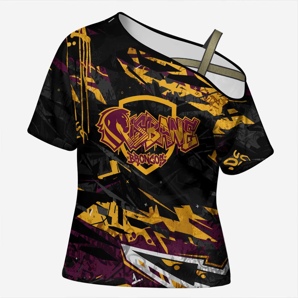 Personalized Brisbane Broncos Cross Shoulder Shirt Graffiti Grunge Abstract Urban Street Style Design