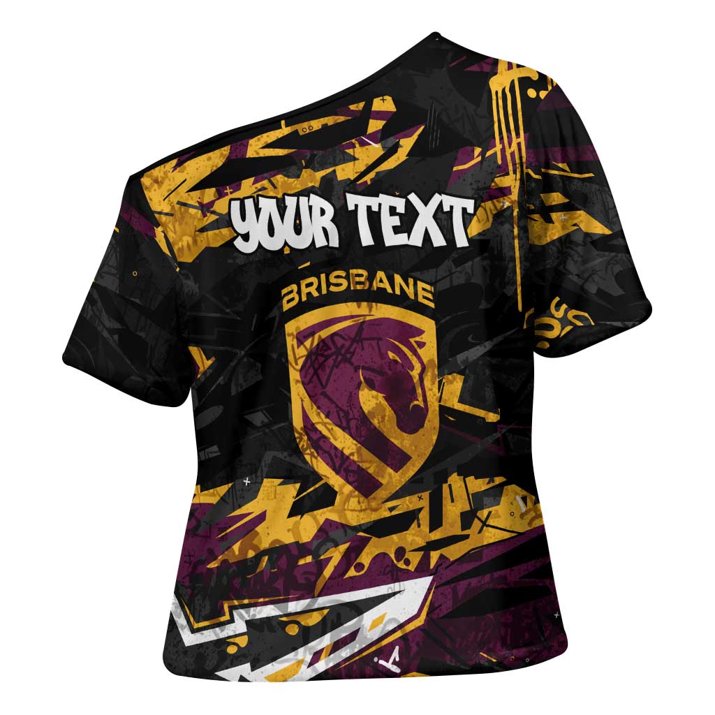 Personalized Brisbane Broncos Cross Shoulder Shirt Graffiti Grunge Abstract Urban Street Style Design