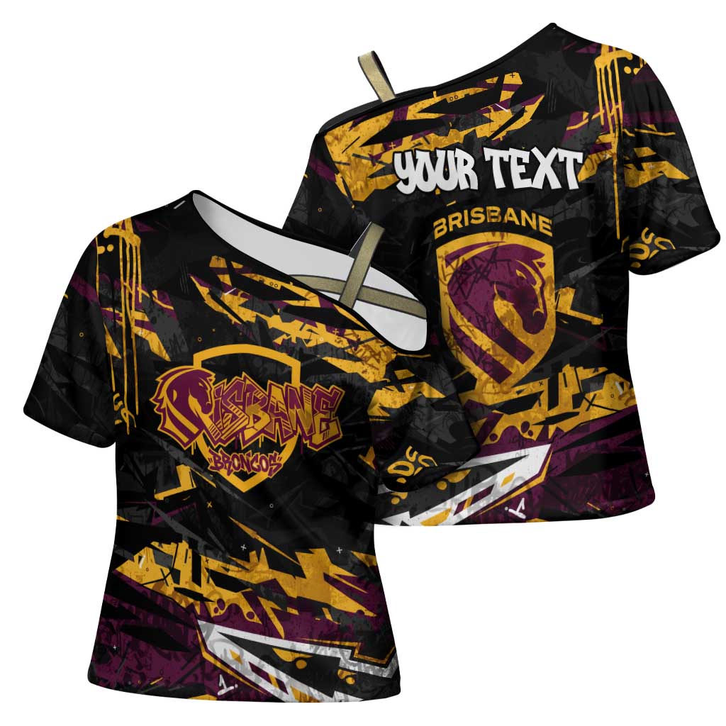 Personalized Brisbane Broncos Cross Shoulder Shirt Graffiti Grunge Abstract Urban Street Style Design