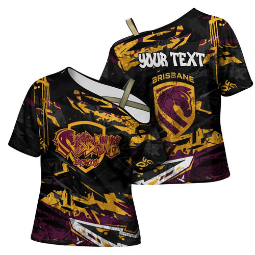Personalized Brisbane Broncos Cross Shoulder Shirt Graffiti Grunge Abstract Urban Street Style Design