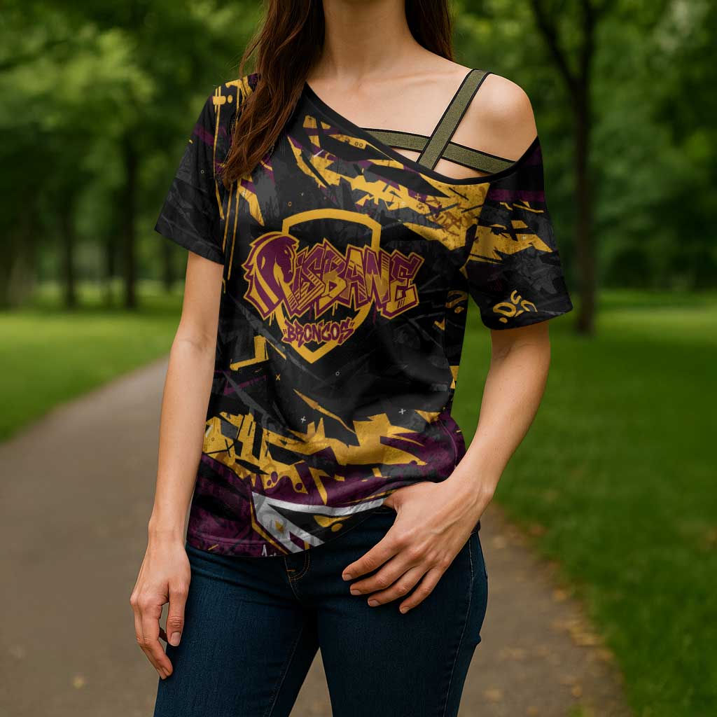Personalized Brisbane Broncos Cross Shoulder Shirt Graffiti Grunge Abstract Urban Street Style Design