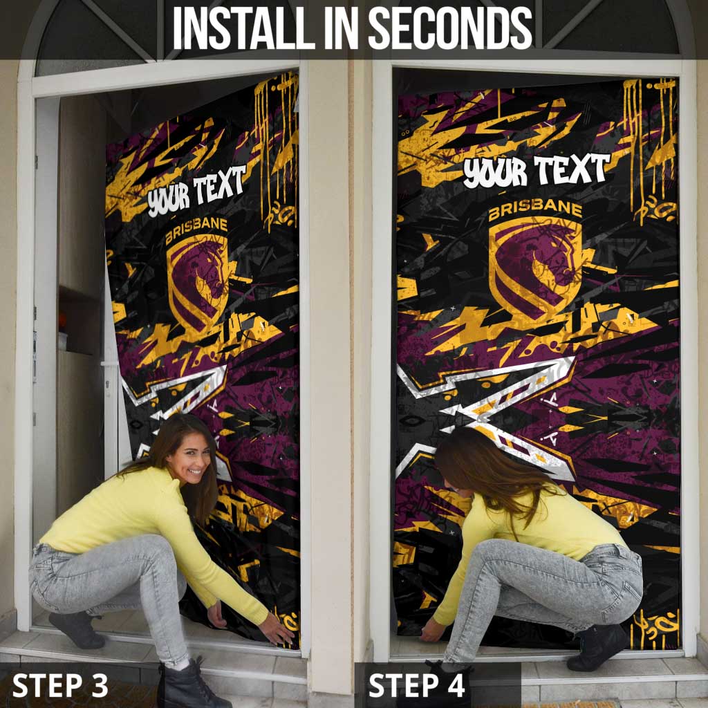 Personalized Brisbane Broncos Door Cover Graffiti Grunge Abstract Urban Street Style Design