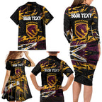 Personalized Brisbane Broncos Family Matching Long Sleeve Bodycon Dress and Hawaiian Shirt Graffiti Grunge Abstract Urban Street Style Design