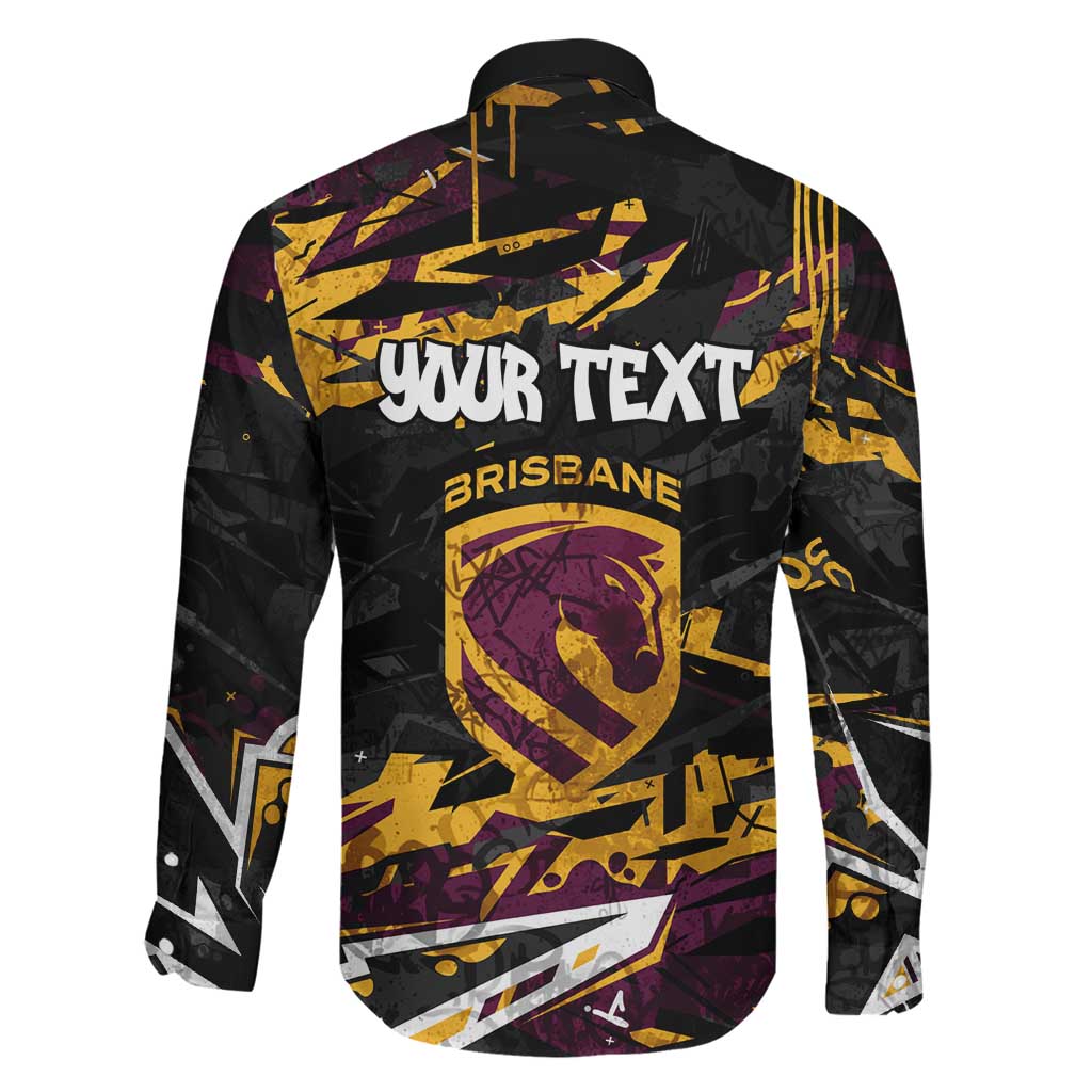 Personalized Brisbane Broncos Family Matching Long Sleeve Bodycon Dress and Hawaiian Shirt Graffiti Grunge Abstract Urban Street Style Design