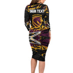 Personalized Brisbane Broncos Family Matching Long Sleeve Bodycon Dress and Hawaiian Shirt Graffiti Grunge Abstract Urban Street Style Design