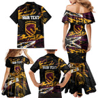 Personalized Brisbane Broncos Family Matching Mermaid Dress and Hawaiian Shirt Graffiti Grunge Abstract Urban Street Style Design