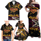 Personalized Brisbane Broncos Family Matching Off Shoulder Maxi Dress and Hawaiian Shirt Graffiti Grunge Abstract Urban Street Style Design