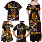Personalized Brisbane Broncos Family Matching Off Shoulder Maxi Dress and Hawaiian Shirt Graffiti Grunge Abstract Urban Street Style Design