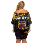 Personalized Brisbane Broncos Family Matching Off Shoulder Short Dress and Hawaiian Shirt Graffiti Grunge Abstract Urban Street Style Design